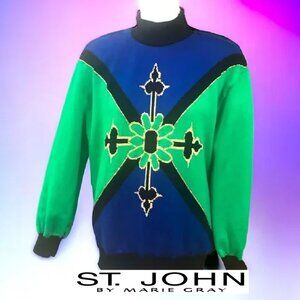 St John Sportswear by Marie Gray Vintage Colorblock Luxury Knit Sweater Sz XL /L